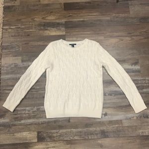 White knit crew neck sweater